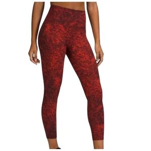 Lululemon Align High Rise Crop Leggings Red Black Acid Wash Marble Print size 8